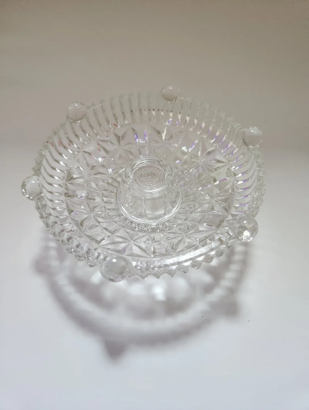 Vintage Pressed Glass Taper Candle Holder Daisy Starburst Pattern
